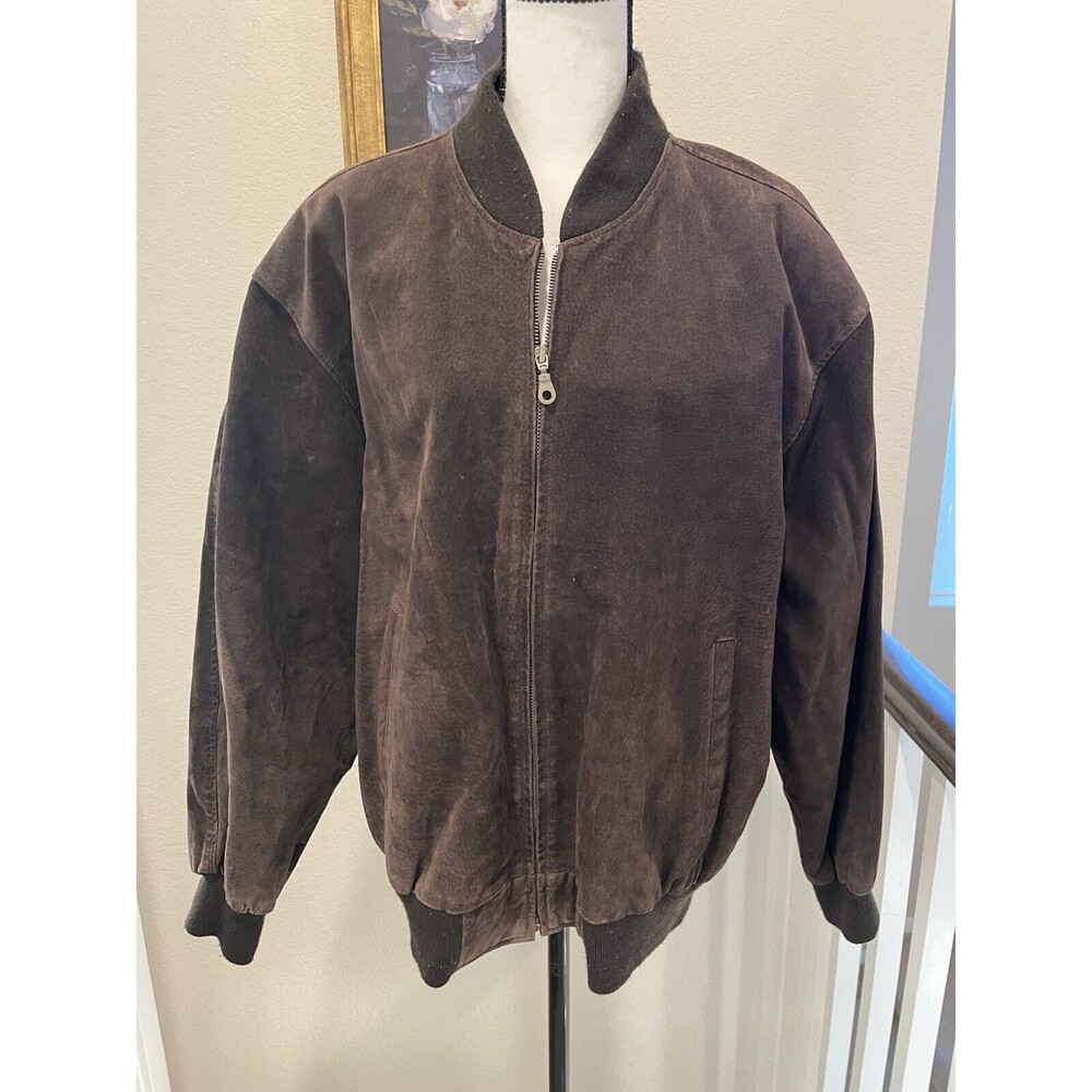 VTG Donna Pelle Men Large Brown Genuine Leather Bomber Jacket Very Rare/22A